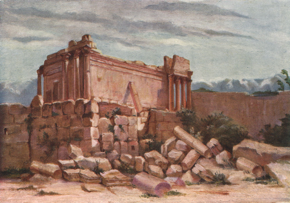 'The Small Temple, Baalbek, Exterior' by Margaret Thomas. Lebanon 1908 print